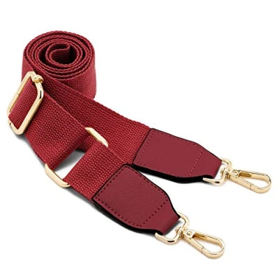 Afbeelding van Brede vervangende riem voor schoudertas/handtas/tassen, lange verstelbare en verwisselbare canvas schouderriem met leer gouden karabijnhaken dames (leer bordeaux)