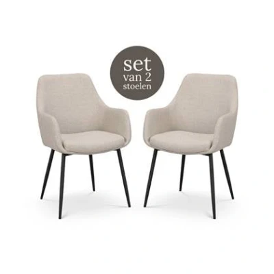 Afbeelding van Rowico Home Reily Eetkamerstoel Beige Armleuning Set Van 2