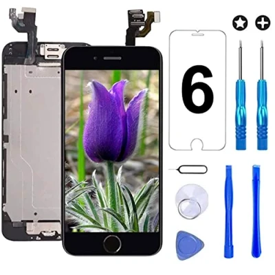 Afbeelding van Brinonac Display voor iPhone 6, 4,7 inch, volledig gemonteerd, nabijheidssensor, frontcamera, hoofdtelefoon en thuisknop met reparatieset (zwart)