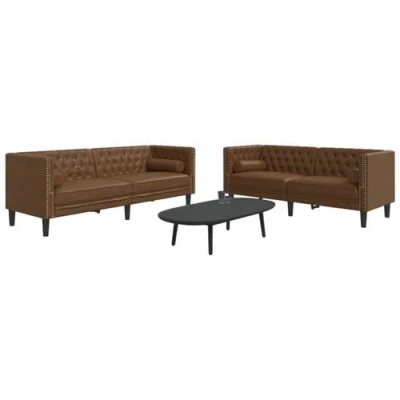 Image de vidaXL Ensemble de canapé Chesterfield et traversins 2 pcs marron3209300