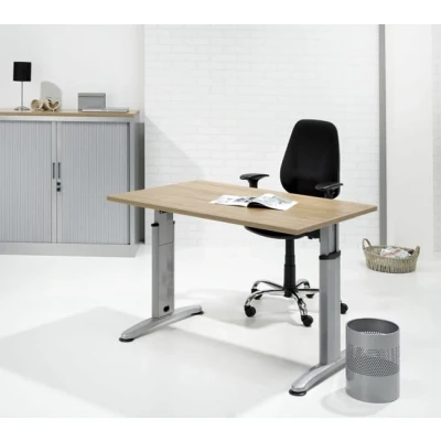 Afbeelding van Hoogte verstelbaar bureau T Poot Work breed 160CM diep 80CM bladkleur Antraciet eiken framekleur Wit (RAL9010)