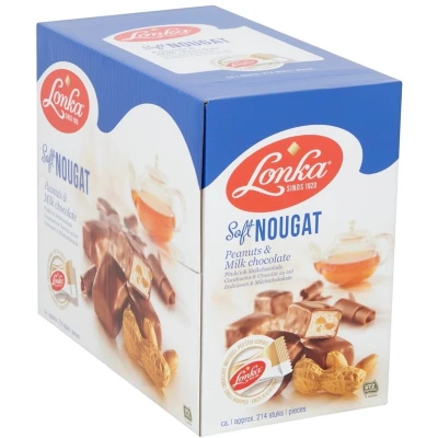 Afbeelding van Lonka Nougat, Per Stuk Verpakt, 12g, Doos Van 214 Stuks, Pinda Melkchocolade Snoepgoed