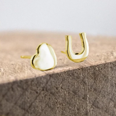 Afbeelding van Ponytail&amp;Co Oorstekers Hoefijzer &amp; Hartje Goud