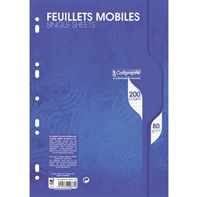 Afbeelding van Kalligraphe 2677C een verpakking met geperforeerde losse vellen (7000 serie van Clairefontaine), 200 pagina&#039;s, 21 x 29,7 cm, 80 g, grote ruitjes, in krimpfolie verpakt