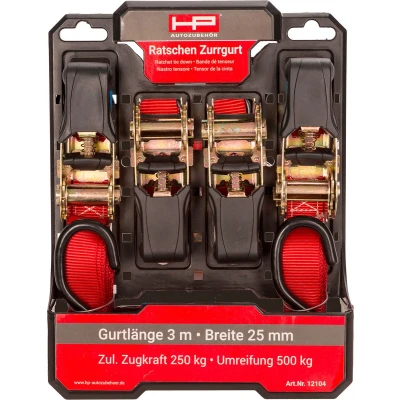 Afbeelding van HP Autozubehör 12104 Spanband (tweedelig) Trekkracht (lc) vastbinden (enkel/direct)=250 daN (l x b h) 300 cm 9 mm 4.5 Ratelinrichting