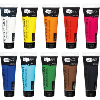 Afbeelding van Artina Crylic 10x120ml Acrylverfset Acrylverfen 10 à 120ml van Hoge Kwaliteit Acryl Verf Set voor Professionele en Hobbykunstenaars