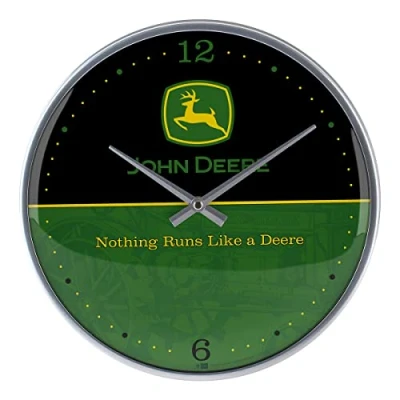 Afbeelding van Nostalgic Art Retro wandklok, Ø 31 cm, John Deere logo zwart en groen cadeau idee voor tractorfans, grote keukenklok, vintage design