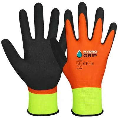 Afbeelding van ACE HydroGrip Waterdichte werkhandschoenen, 2 paar, waterdicht, duurzaam, antislip, voor professioneel gebruik, EN 388/21420, oranje geel, M