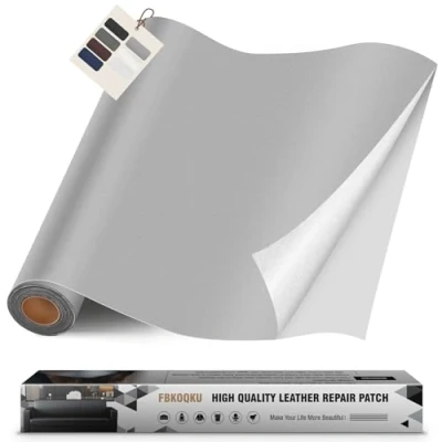 Afbeelding van zelfklevend reparatieleer, 40 x 200 cm, lederen reparatiepatch, kunstleer, voor bank, autostoelen, meubels, tassen, jassen (Liscio grijs)