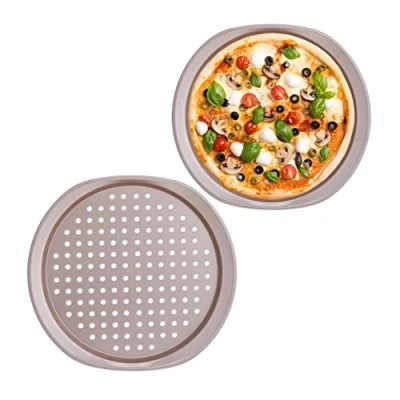 Afbeelding van Relaxdays pizzaplaat 2 stuks bakplaat rond met gaatjes voor pizza &amp; flammkuchen