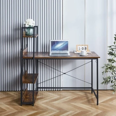 Afbeelding van Lina Laptoptafel Met Planken Bureau Houtkleur