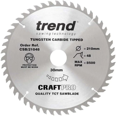 Afbeelding van Trend Cirkelzaagblad voor hout, 210 mm diameter, 30 boring, 48 tanden, TCT, 2,4 zaaglijn, +15 haak, CSB/21048
