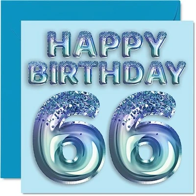 Afbeelding van 66 jaar verjaardagskaart voor mannen feestballon blauw glitter verjaardagskaarten van jaar, oom, opa,