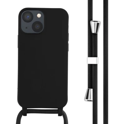 Afbeelding van iPhone 13 Mini hoesje met koord iMoshion Siliconen Zwart