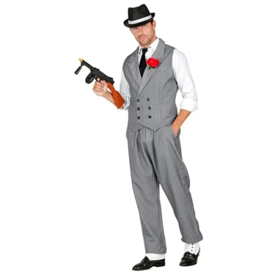 Afbeelding van Widmann 10252 Gangster voor volwassenen, vest, broek, gestreept kostuum, maffiabaas, themafeest, carnaval, 10205947, meerkleurig, M