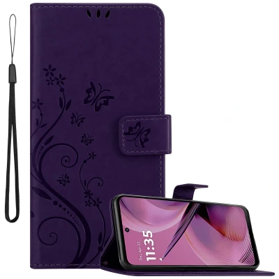 Afbeelding van Cadorabo Hoesje geschikt voor Motorola Moto G55 in BLOEMEN DONKER PAARS Beschermhoes bloemmotief met magnetische sluiting, standfunctie en kaartsleuven Book Case Cover Etui