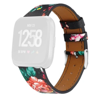 Afbeelding van Fitbit Versa 1 / 2 &amp; Lite leren bandje Bloemenprint