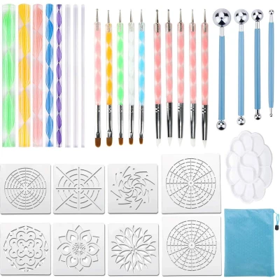 Afbeelding van dotting Tools 32 delig Mandala Nail Art penselen voor Dot Painting inclusief Sjablonen EarKings