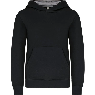 Afbeelding van Kariban Kinder hooded sweater met gecontrasteerde capuchon K453 Black / Fine Grey