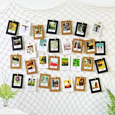 Afbeelding van ecooe DIY Fotolijsten Collage Wanddecoratie, Visnet Foto Muur met 40 Houten Klemmen en 10 Onzichtbare Nagels,Opknoping Weergave Wanddecoratie voor Kamer, Woonkamer, Festival, Bruiloften, Feest