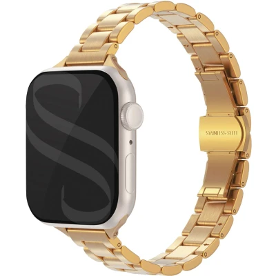 Afbeelding van Selencia Slim Steel schakelbandje voor de Apple Watch Series 1 t/m 9 / SE (38/40/41 mm) 10 (42 Goud
