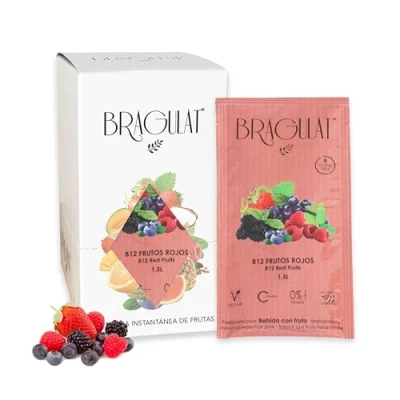 Afbeelding van BRAGULAT Drank met B12 en rood fruit Instant drankjes verfrissingen in poeder Zonder suiker vitamine C Water rode vruchten 15 enveloppen