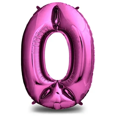 Afbeelding van ballon verjaardag XXL roze enorme folieballon in 101 cm verjaardagsdecoratie cijferdecoratie voor meisje vliegt met helium (getal 0)