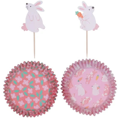 Afbeelding van PME 48 stuks taartvormpjes en decoraties voor Pasen cupcakes hazen