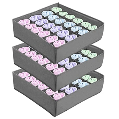 Afbeelding van Opbergdozen voor sokken en ondergoed, 24 cellen lade organizer, opvouwbare dozen, het bewaren van sjaals, stropdassen, riemen andere accessoires (3 stuks, grijs)