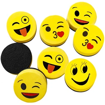Afbeelding van Smiley Borstel voor kinderen, magnetisch, 16 stuks, whiteboard, sponsreiniger pennen en markers, 5 cm, rubberen reiniger school, kantoor