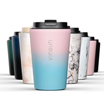 Afbeelding van Vinsun Thermosbeker Roestvrij Staal 350ml Koffie &amp; Thee Drinkbeker Koffiemok met Deksel Lekvrij, BPA Vrij, Geïsoleerd Koffiebeker to go (Auto, Reis, Kantoor)