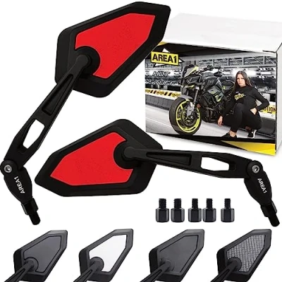 Afbeelding van Area1 2xM10 Sport Achteruitkijkspiegel voor motor, motorfiets, rood, set (rechts en links), E getest, 2 x M10 rechtse schroefdraad Compatibel met KTM, Honda, Kawasaki, KSR Moto, Suzuki, Triumph, Aprilia, Ducati, Husqvarna, Mondial Brixton B1R.