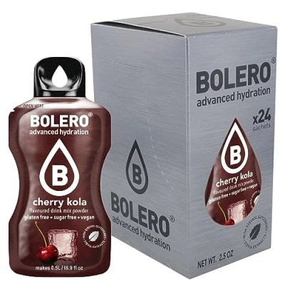 Afbeelding van Bolero CHERRY cola 24 x 3 g sappoeder zonder suiker, gezoet met stevia + vitamine C voor kinderen en sporters glutenvrij, veganistisch kersensmaak