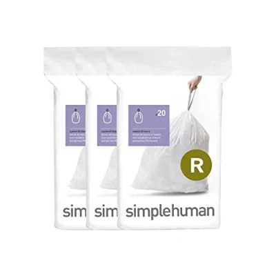 Afbeelding van simplehuman CW0253 code R 3 stuks witte kunststof vuilniszakken (3 verpakkingen van 20, 60 zakken in totaal)