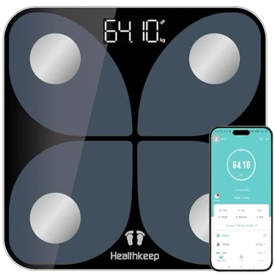 Afbeelding van Digitale personenweegschaal met Smart Balance Bluetooth app voor lichaamsvet, BMI, spiermassa, eiwitten, BMR, zwart, 26 cm x