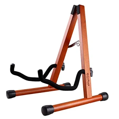 Afbeelding van HilerPunk gitaarstandaard, massief houten akoestische klassieke elektrische opvouwbare standaard voor basgitaar, gitaaraccessoires, compatibel met cello, mandoline,