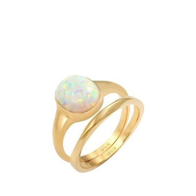 Afbeelding van Elli Ring Dames Precious Basic Twisted met Synthetic Opal in 925 Sterling Silver vergoudet