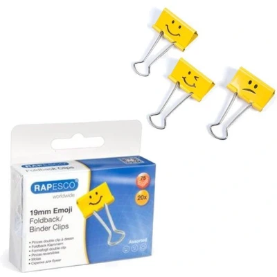 Afbeelding van Rapesco Foldback Clips 19 mm Emoji Geel 20 stuks