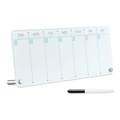 Afbeelding van Navaris Glazen whiteboard Weekplanner 40,6 x 15,2 0,4 cm om op tafel te zetten met zwart vilt boodschappenlijst notities