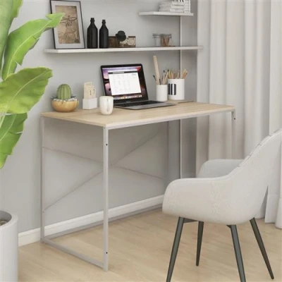 Afbeelding van vidaXL Computerbureau 110x60x70 cm bewerkt hout wit en eikenkleurig