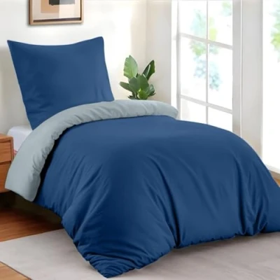 Afbeelding van Dreamzie Dekbedovertrek 140 x 200 cm met 1 kussensloop 65 Donkerblauw/Blauwgrijs Beddengoed van 100% Microvezel 2 delig Gecertificeerd zonder Chemicaliën (Oeko TEX)