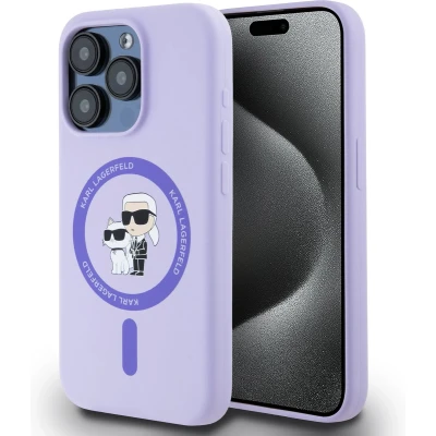 Afbeelding van Karl Lagerfeld iPhone 15 Pro Backcover hoesje Magsafe KC head Ring Paars