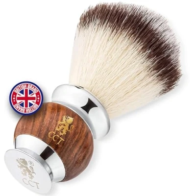 Afbeelding van De Cambridge Cutthroat Luxe Missanda hardhouten en Roestvrijstalen Scheerkwast voor Mannen, Scheerborstel Zeep, Schuim of Crème, met Premium Synthetische Silvertip Veganistische Dassenharen Verzorgingscadeau Mannen Haren
