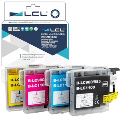 Afbeelding van LCL Inktcartridge compatibel met LC 1100 LC1100 LC1100BK 1100BK LC1100C LC1100M LC1100Y (2 zwart, 2 cyaan, magenta geel), vervanging voor Brother DCP J140W/145C/165C/185C/197C