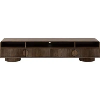 Afbeelding van Goossens Tv Meubel Melani, 4 Deuren 3 Open Vakken 210 Cm Breed Hout Bruin