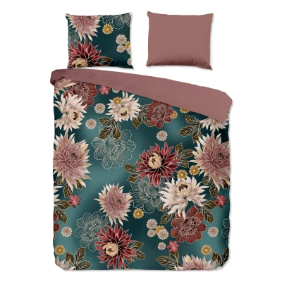 Afbeelding van Pure Dekbedovertrek &quot;bloemen&quot; Petrol (240x200/220 cm) Microfiber