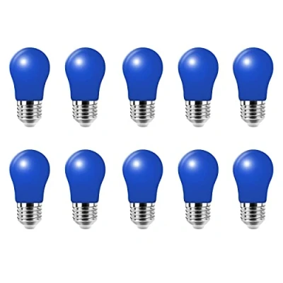 Afbeelding van Set van 10 ledlampen, 3 W, E27, met schroeven, blauw, voor bruiloft, Halloween, feest, Kerstmis, bar, sfeer, decoratie