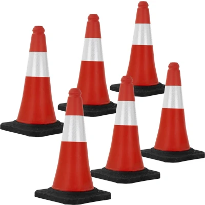 Afbeelding van ECD Germany 6 verkeerskegels 51 cm, rood en wit, verkeerskegel met zware voet, witte reflecterende strepen, waarschuwingskegel markeringskegel