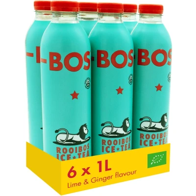 Afbeelding van BOS Ice Tea Lime &amp; Ginger BIO Rooibos Koolzuurvrij Multipack 6 x 1L