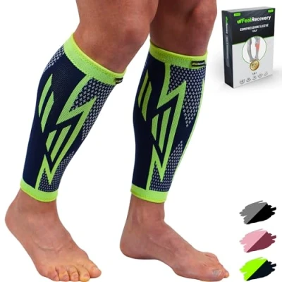 Afbeelding van Compressiemanchetten voor dames en heren, kuitondersteuning hardlopen, periostitis, spierspanning krampen, compressiesokken benen, ademend antislip, 2 stuks (groen, XL)
